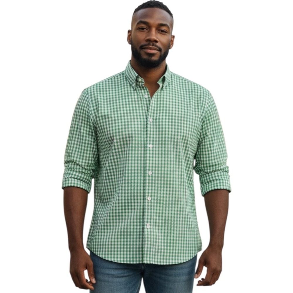 Croft & Barrow Mens Comfort Classic Fit Gingham Dress Shirt Green White 18.5